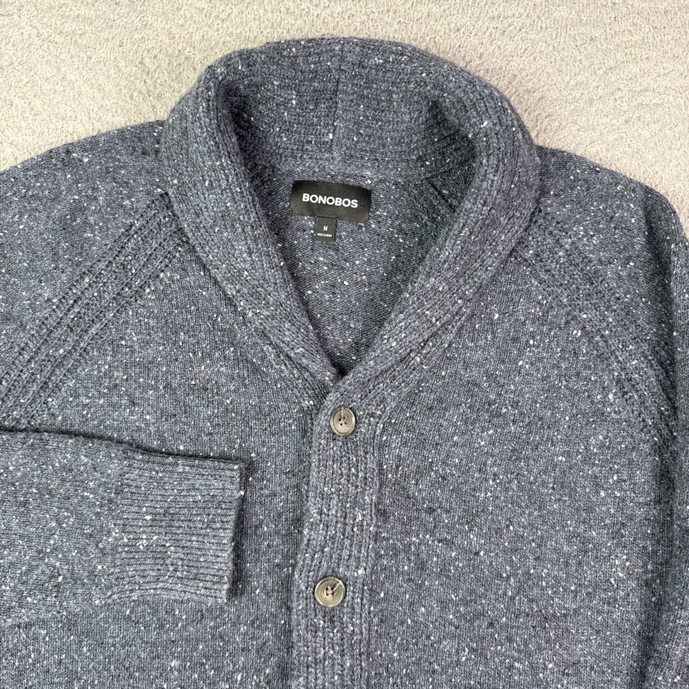 Bonobos Shawl Collar Cardigan Sweater Mens M Blue Wool Blend Knit Preppy